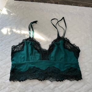 Nwt $36 Aerie American Eagle Ribbed Lace Bralette Bra Top Tank Cami Green M
